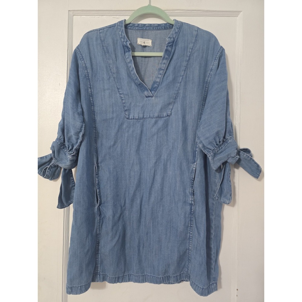 Lou & Grey chambray blue V-neck 3/4 sleeves shirt dress women's size XS